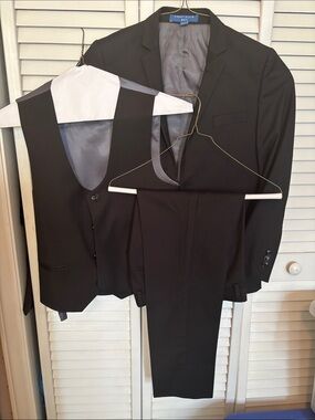 Perry Ellis Boy’s Black Three-Piece Formal Suit - Blazer, Vest, Shirt & Trousers
